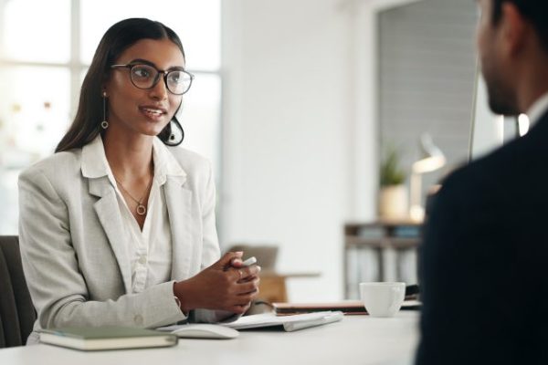 Interview, human resources and meeting with business people, conversation and hiring with b2b and r